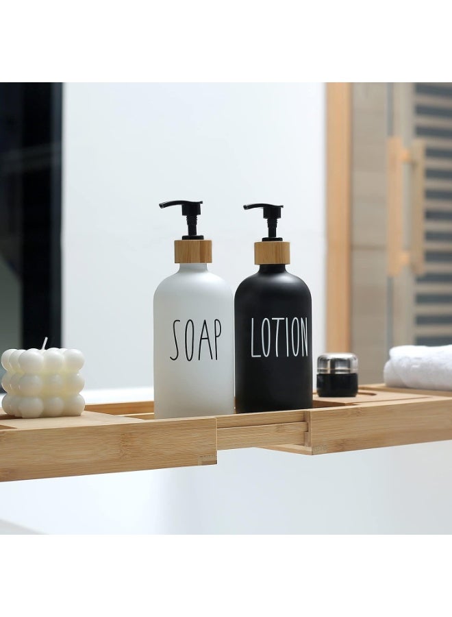 طقم موزعات صابون ولوسيون بقاعدة خشب – لون أبيض وأسود - Image 3